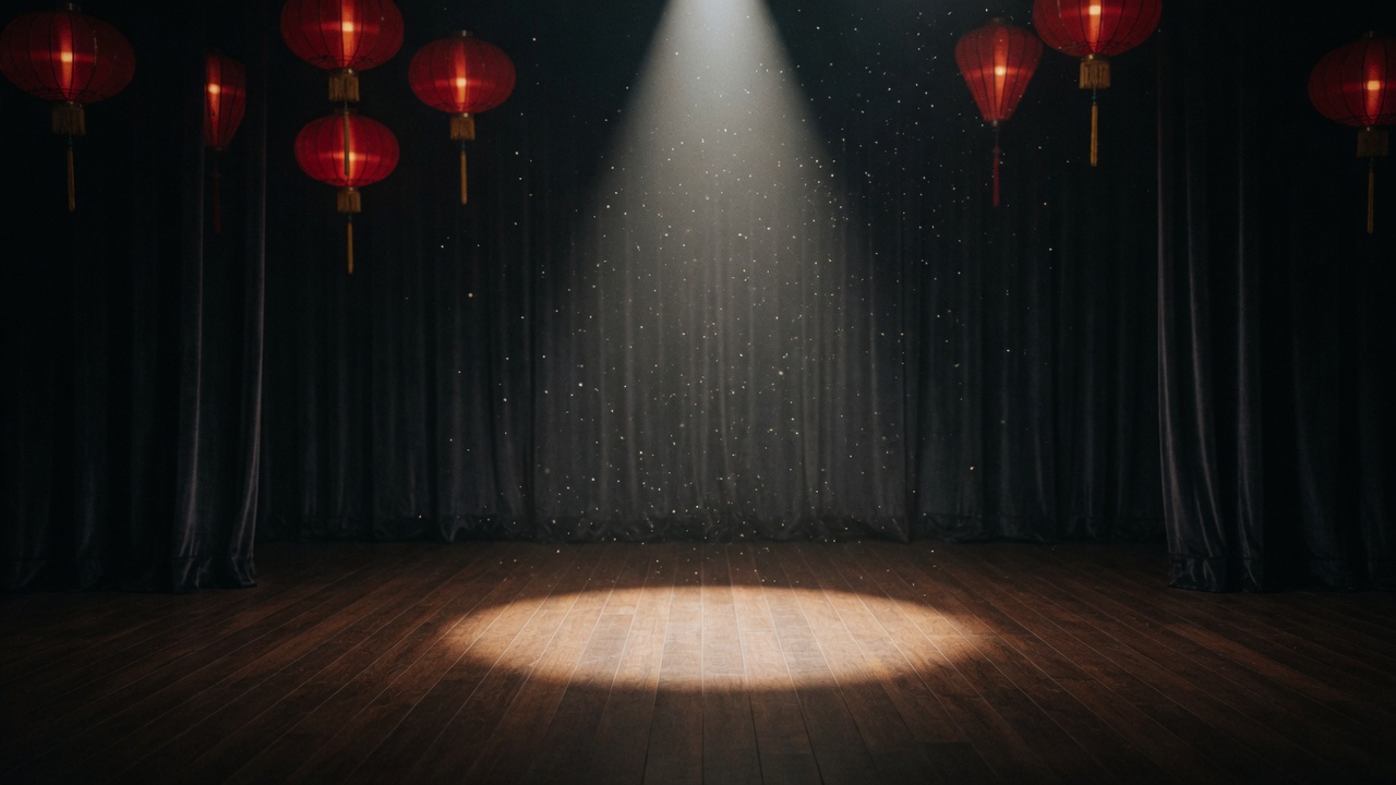 聚光燈打在中秋舞台上的氛圍